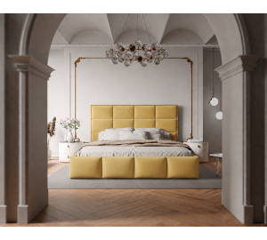 Łóżko tapicerowane NUVELLO z pojemnikiem na pościel 200x200 cm żółte Magic Velvet 2228 Łóżko tapicerowane NUVELLO z pojemnikiem na pościel 200x200 cm żółte Magic Velvet 2228