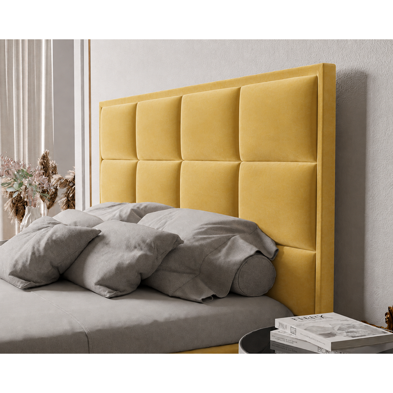 Łóżko tapicerowane NUVELLO z pojemnikiem na pościel 200x200 cm żółte Magic Velvet 2228 Łóżko tapicerowane NUVELLO z pojemnikiem na pościel 200x200 cm żółte Magic Velvet 2228