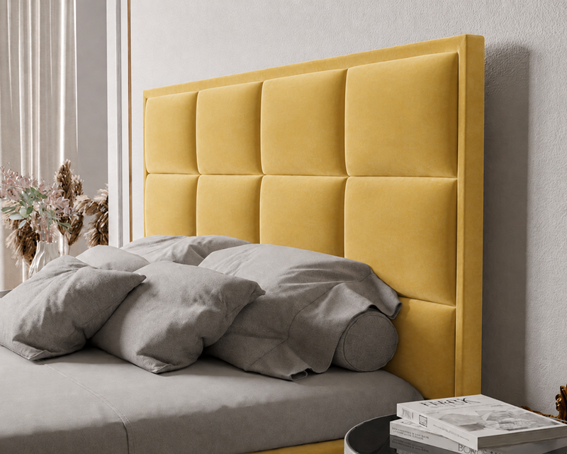Łóżko tapicerowane NUVELLO z pojemnikiem na pościel 200x200 cm żółte Magic Velvet 2228 Łóżko tapicerowane NUVELLO z pojemnikiem na pościel 200x200 cm żółte Magic Velvet 2228