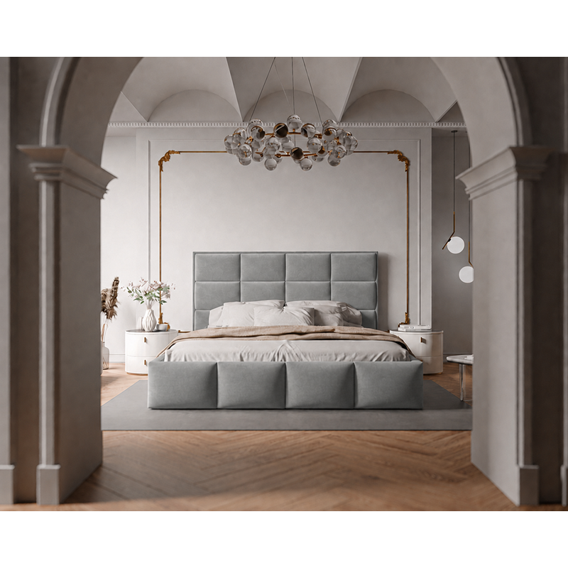 Łóżko tapicerowane NUVELLO z pojemnikiem na pościel 120x200 cm szare Magic Velvet 2241 Łóżko tapicerowane NUVELLO z pojemnikiem na pościel 120x200 cm szare Magic Velvet 2241