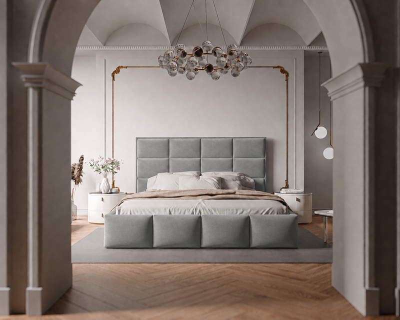 Łóżko tapicerowane NUVELLO z pojemnikiem na pościel 160x200 cm szare Magic Velvet 2241 Łóżko tapicerowane NUVELLO z pojemnikiem na pościel 160x200 cm szare Magic Velvet 2241