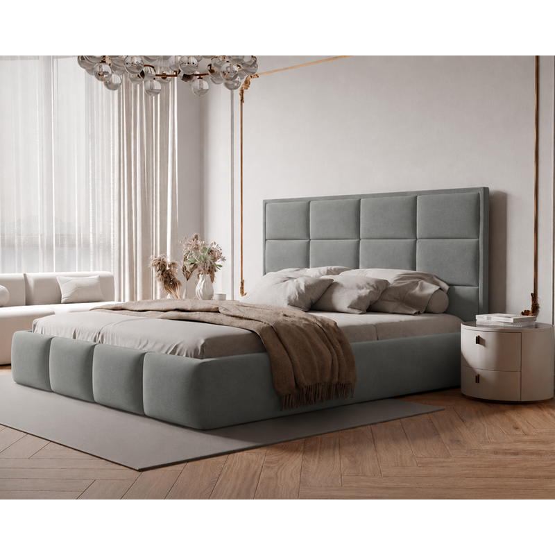 Łóżko tapicerowane NUVELLO z pojemnikiem na pościel 200x200 cm szare Magic Velvet 2241 Łóżko tapicerowane NUVELLO z pojemnikiem na pościel 200x200 cm szare Magic Velvet 2241