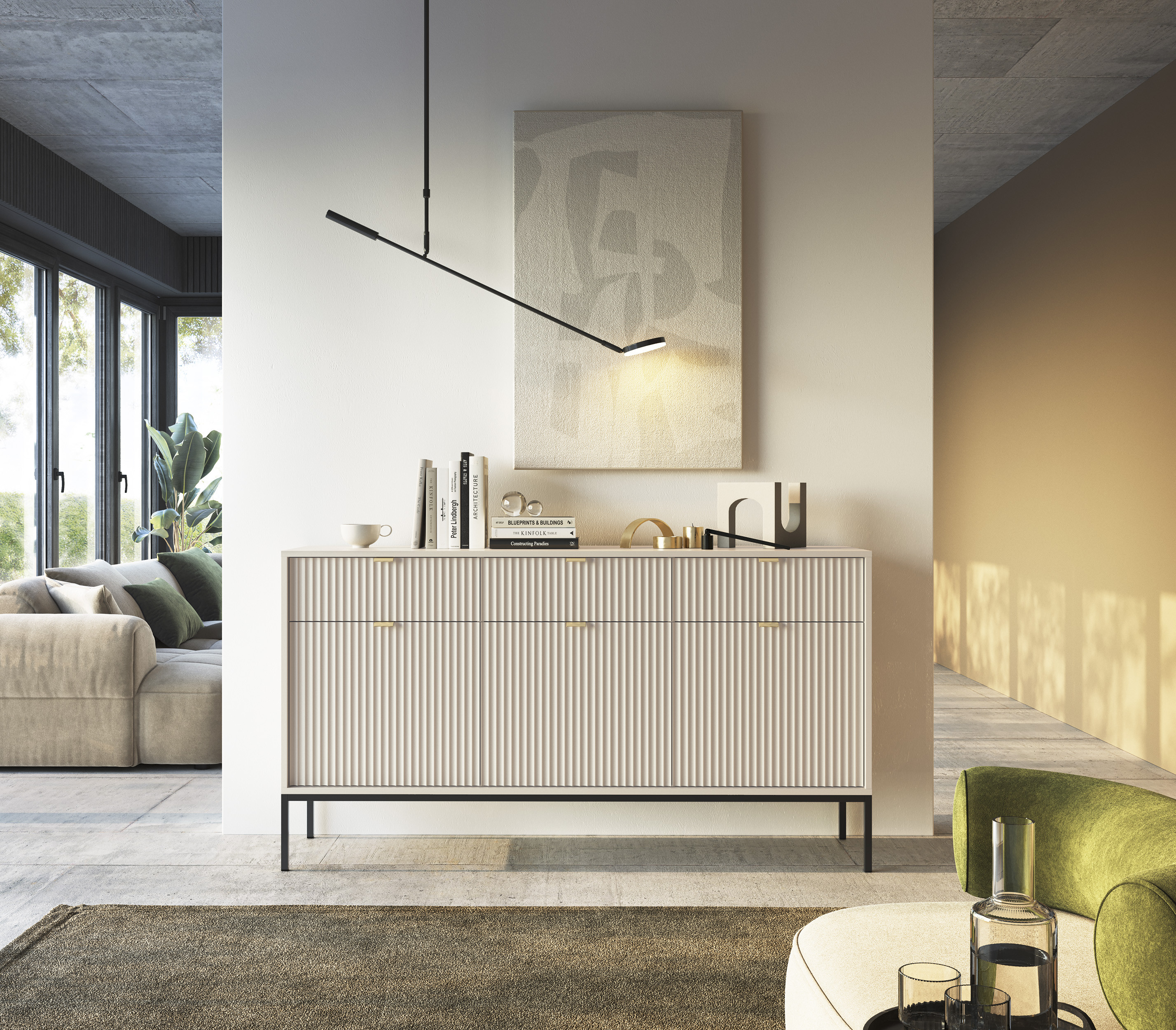 Komoda Linea 154 cm do salonu sypialni kaszmir czarny stelaż Komoda Linea 154 cm do salonu sypialni kaszmir czarny stelaż
