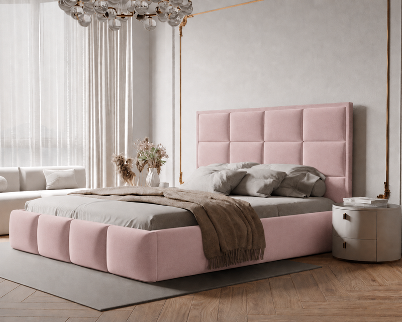 Łóżko tapicerowane NUVELLO z pojemnikiem na pościel 200x200 cm różowe Magic Velvet 2269 Łóżko tapicerowane NUVELLO z pojemnikiem na pościel 200x200 cm różowe Magic Velvet 2269