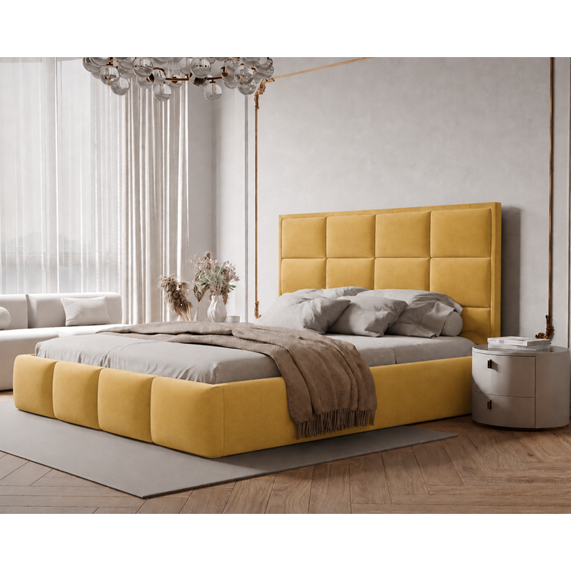 Łóżko tapicerowane NUVELLO z pojemnikiem na pościel 180x200 cm żółte Magic Velvet 2228 Łóżko tapicerowane NUVELLO z pojemnikiem na pościel 180x200 cm żółte Magic Velvet 2228