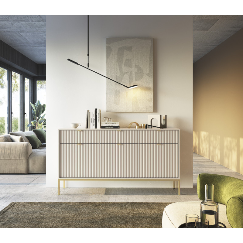 Komoda Linea 154 cm do salonu sypialni kaszmir złoty stelaż Komoda Linea 154 cm do salonu sypialni kaszmir złoty stelaż
