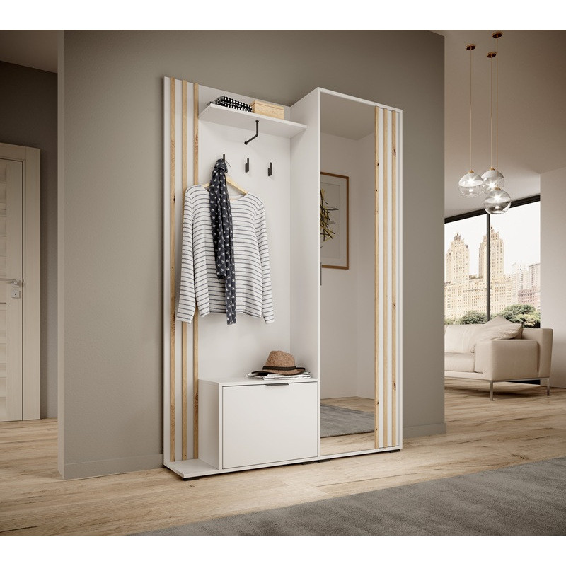 Garderoba ROKSI 131 cm z lustrem do przedpokoju biała Garderoba ROKSI 131 cm z lustrem do przedpokoju biała