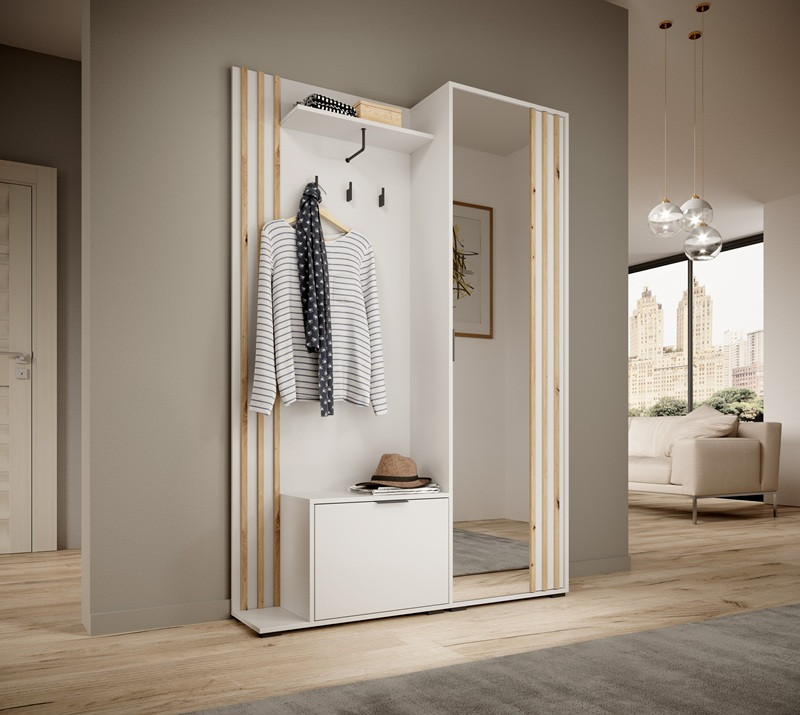 Garderoba ROKSI 131 cm z lustrem do przedpokoju biała Garderoba ROKSI 131 cm z lustrem do przedpokoju biała