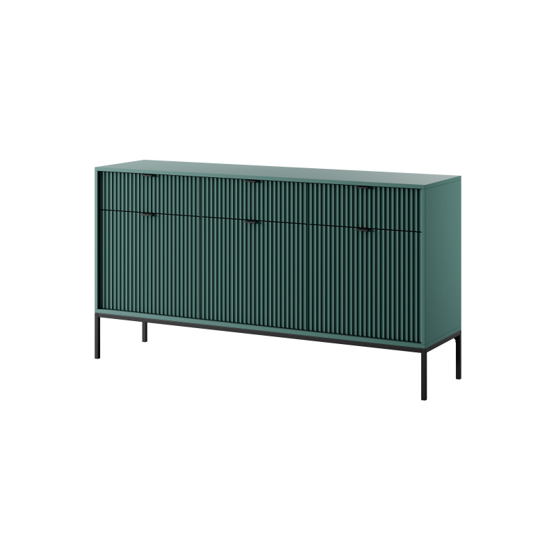 Komoda LINEA 154cm do salonu sypialni zielona czarny stelaż czarny uchwyt