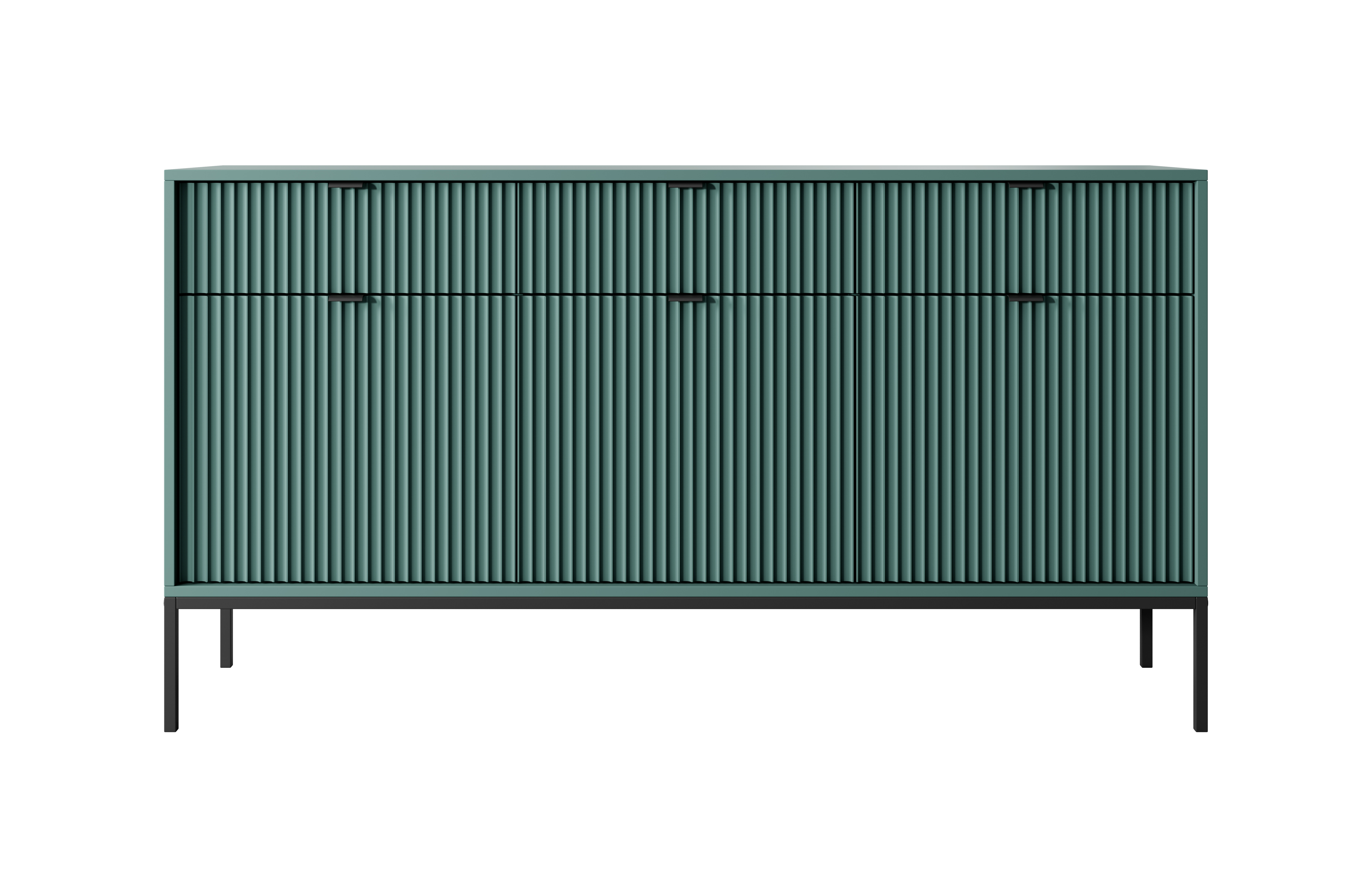 Komoda LINEA 154cm do salonu sypialni zielona czarny stelaż czarny uchwyt