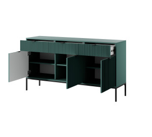 Komoda LINEA 154cm do salonu sypialni zielona czarny stelaż czarny uchwyt