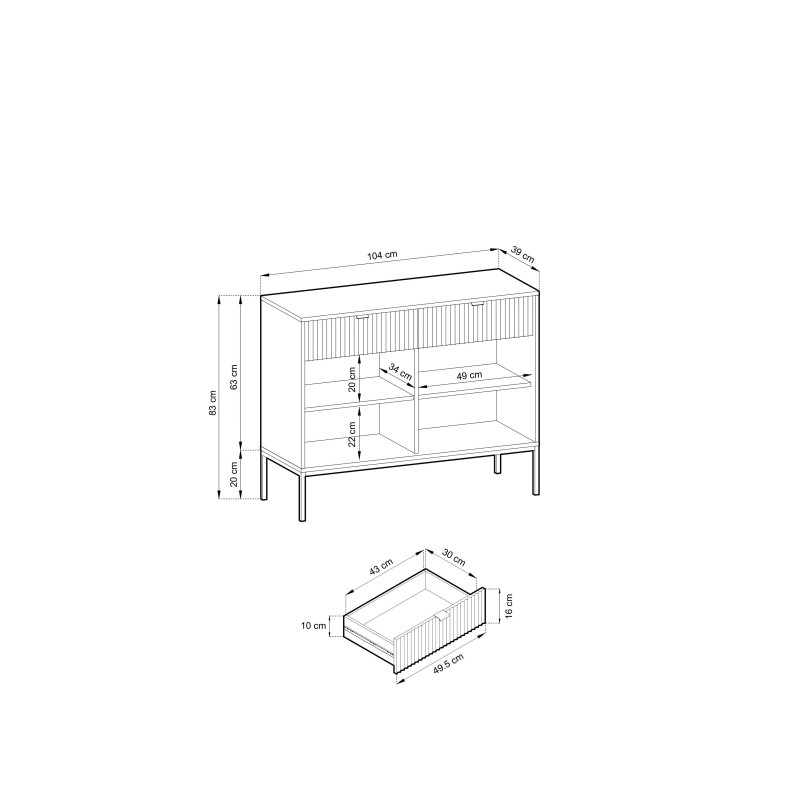 Komoda Linea 104 cm do salonu sypialni czarna czarny stelaż