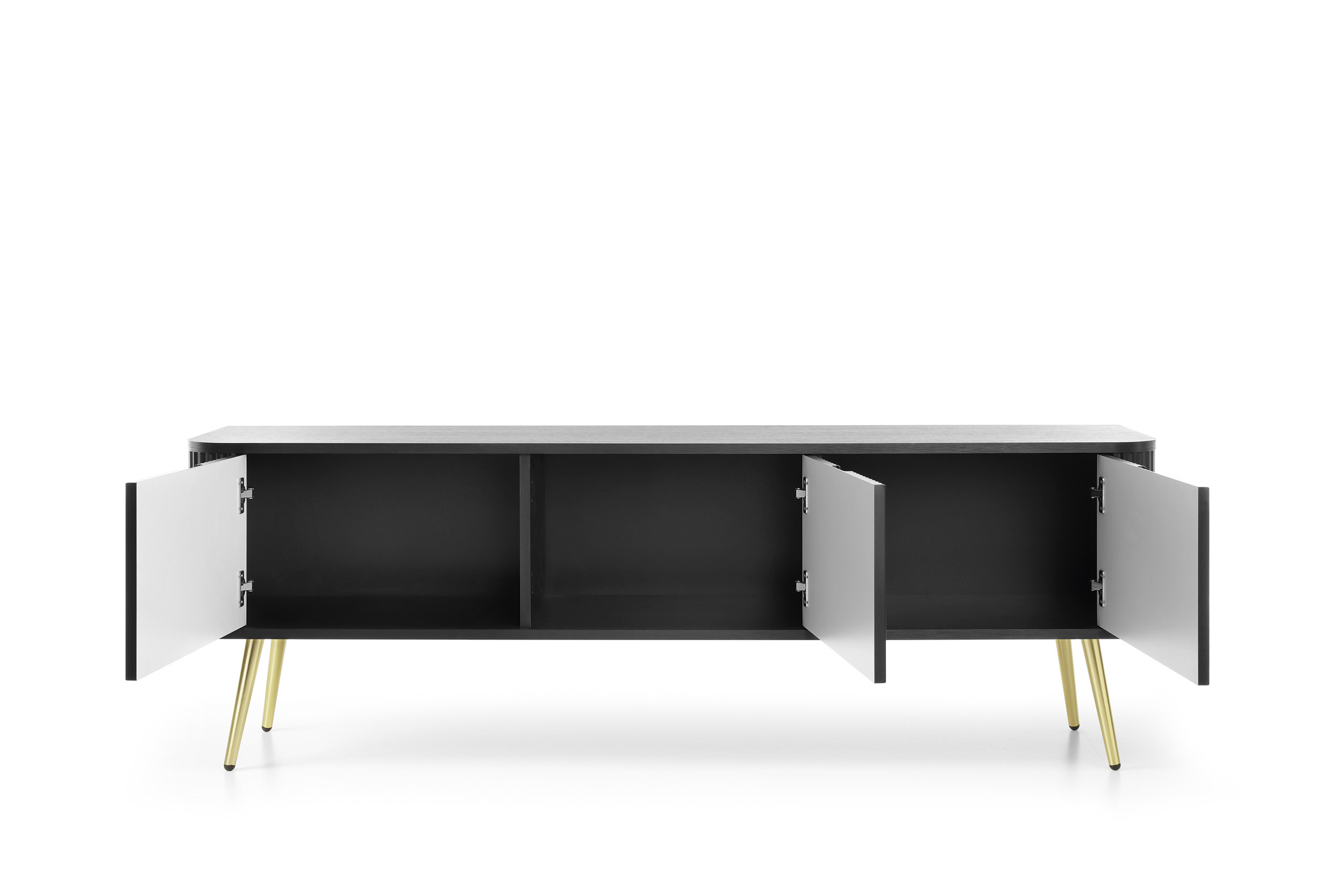 Szafka RTV LORENVO 168 cm do salonu czarna złote nóżki Szafka RTV LORENVO 168 cm do salonu czarna złote nóżki