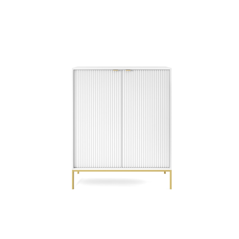 Komoda LINEA 104cm wysoka do salonu sypialni biała złoty stelaż Komoda LINEA 104cm wysoka do salonu sypialni biała złoty stelaż
