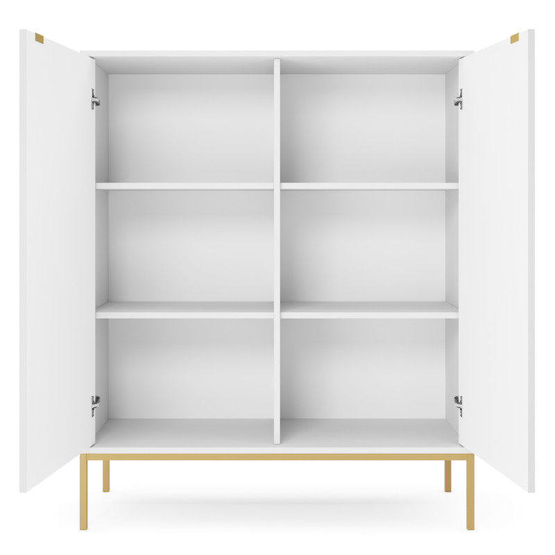 Komoda LINEA 104cm wysoka do salonu sypialni biała złoty stelaż Komoda LINEA 104cm wysoka do salonu sypialni biała złoty stelaż