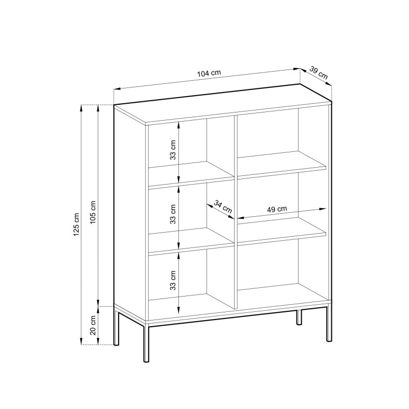 Komoda LINEA 104 cm wysoka do salonu sypialni biała czarny stelaż
