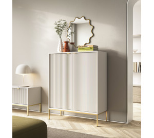 Komoda LINEA 104 cm wysoka do salonu sypialni kaszmir złoty stelaż