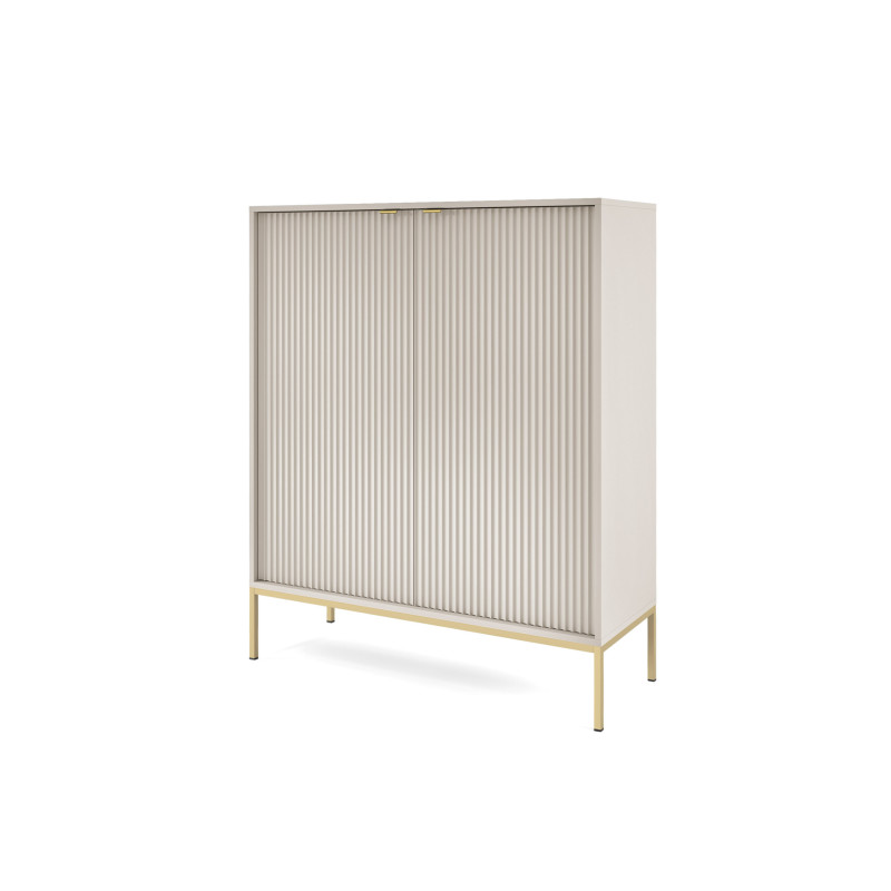 Komoda LINEA 104 cm wysoka do salonu sypialni kaszmir złoty stelaż