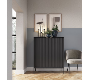 Komoda LINEA 104 cm wysoka do salonu sypialni czarna czarny stelaż