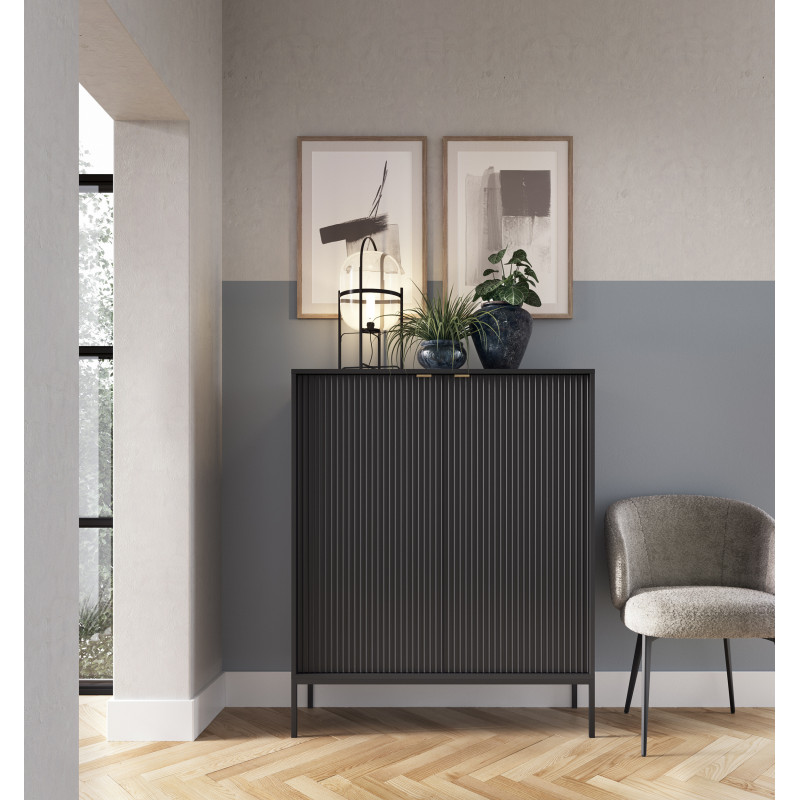 Komoda LINEA 104 cm wysoka do salonu sypialni czarna czarny stelaż Komoda LINEA 104 cm wysoka do salonu sypialni czarna czarny stelaż