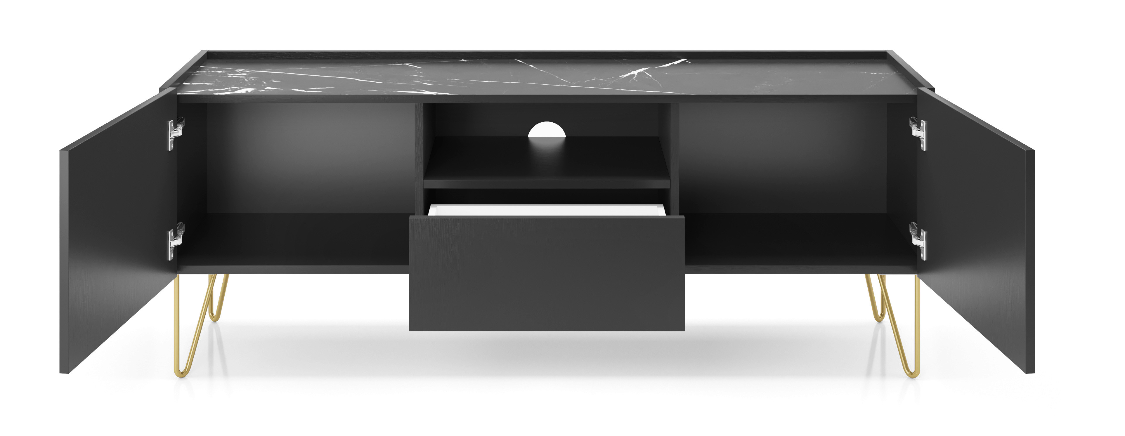 Szafka RTV VELNO 144 cm do salonu czarna Szafka RTV VELNO 144 cm do salonu czarna