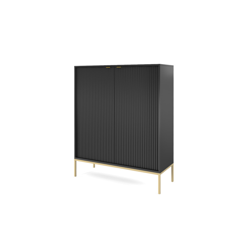 Komoda LINEA 104cm wysoka do salonu sypialni czarna złoty stelaż Komoda LINEA 104cm wysoka do salonu sypialni czarna złoty stelaż