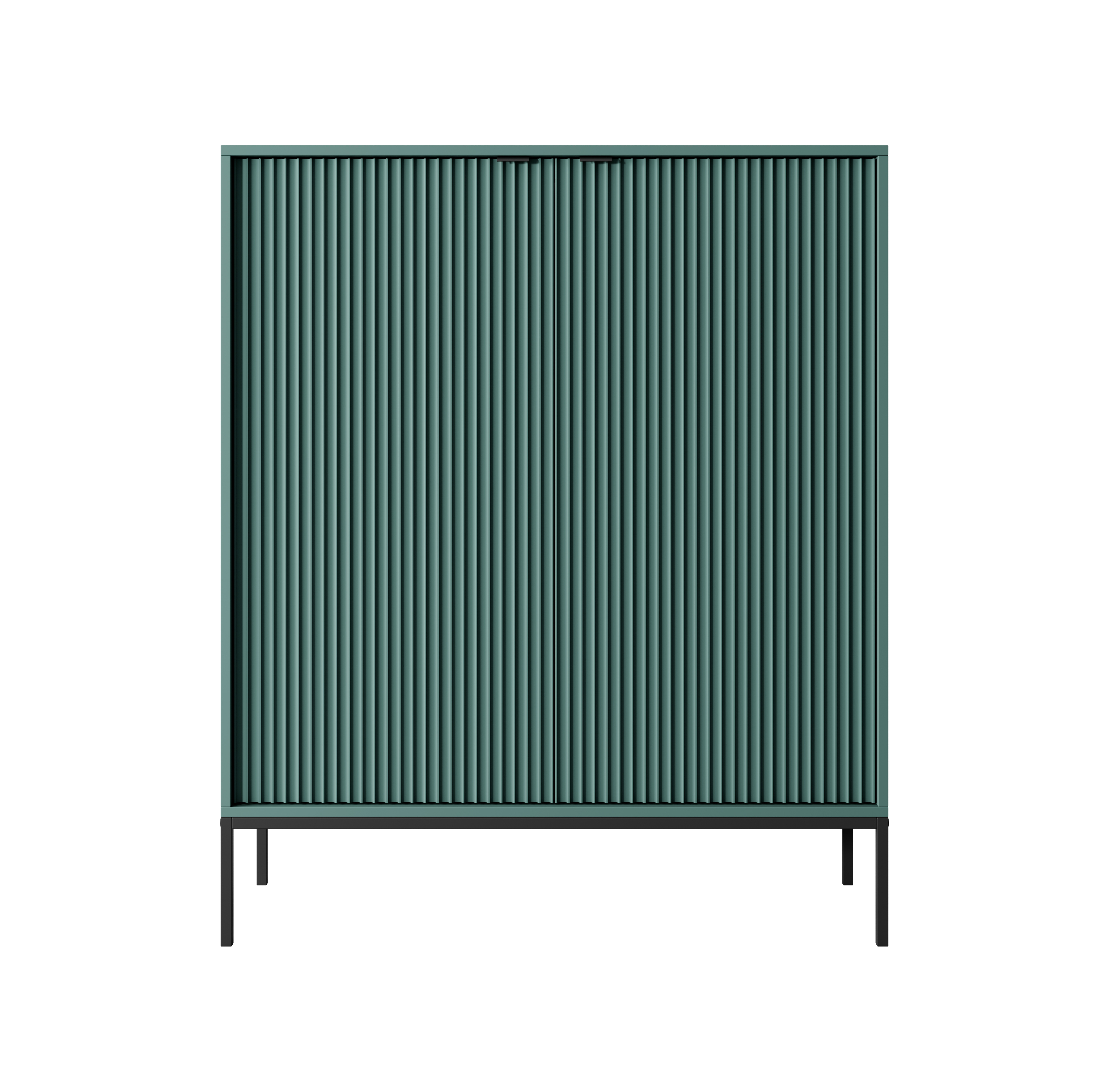 Komoda LINEA 104 cm wysoka do salonu sypialni zielona czarny stelaż czarny uchwyt