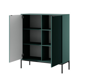 Komoda LINEA 104 cm wysoka do salonu sypialni zielona czarny stelaż czarny uchwyt
