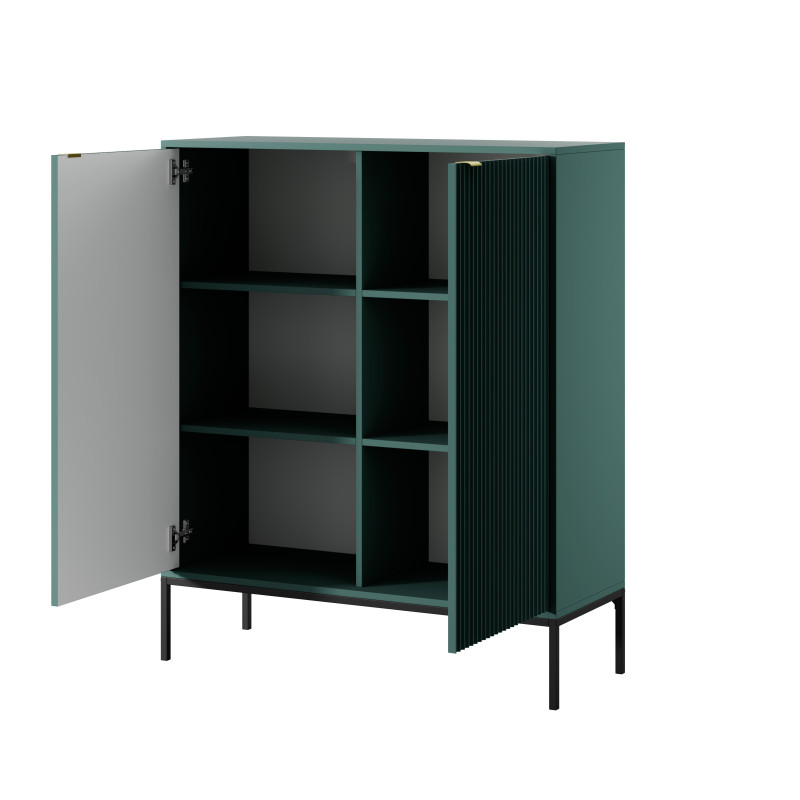 Komoda LINEA 104 cm wysoka do salonu sypialni zielona czarny stelaż złoty uchwyt Komoda LINEA 104 cm wysoka do salonu sypialni zielona czarny stelaż złoty uchwyt
