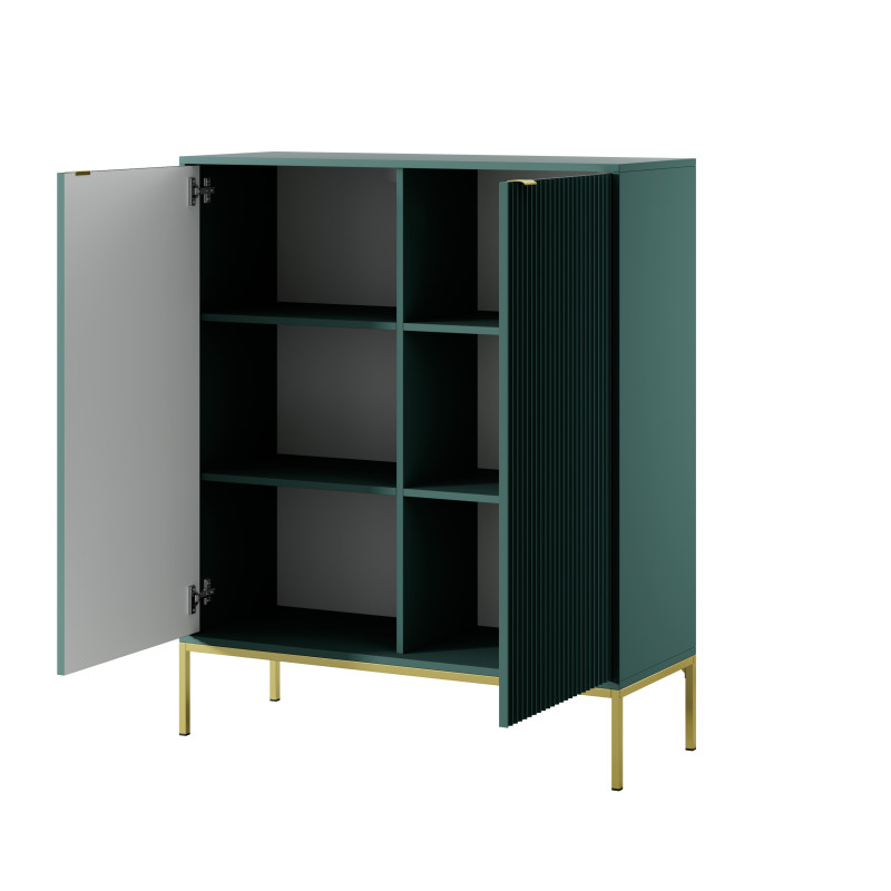 Komoda LINEA 104 cm wysoka do salonu sypialni zielona złoty stelaż złoty uchwyt Komoda LINEA 104 cm wysoka do salonu sypialni zielona złoty stelaż złoty uchwyt