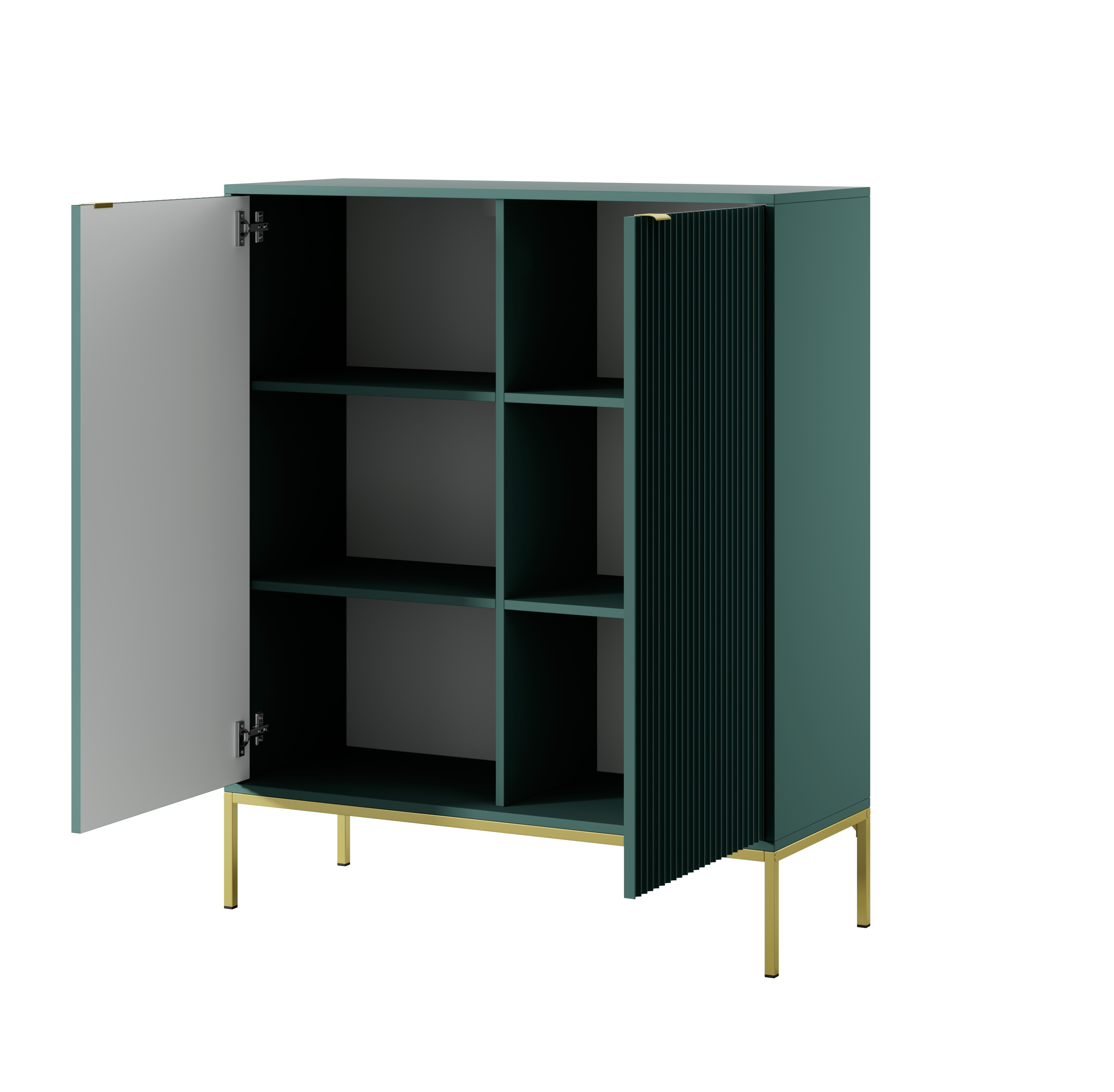 Komoda LINEA 104 cm wysoka do salonu sypialni zielona złoty stelaż złoty uchwyt Komoda LINEA 104 cm wysoka do salonu sypialni zielona złoty stelaż złoty uchwyt