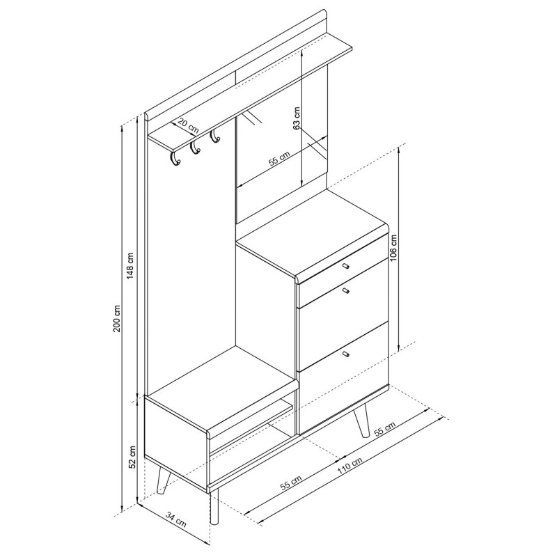 Garderoba FENDRO 110 cm z lustrem do przedpokoju | dąb riviera, biały