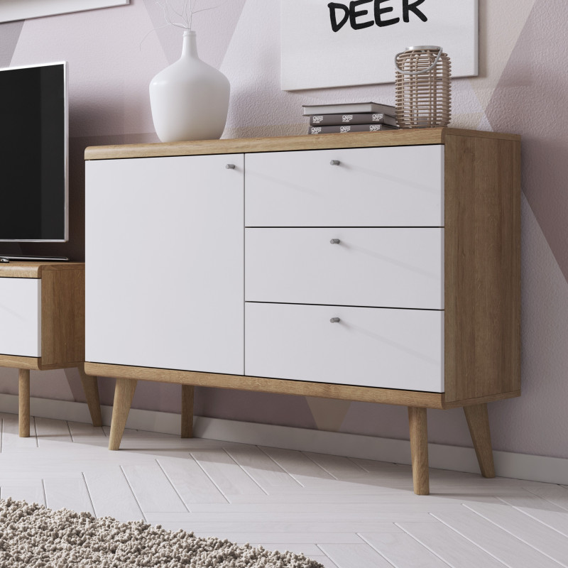 Komoda FENDRO 107 cm do salonu sypialni | dąb riviera, biały Komoda FENDRO 107 cm do salonu sypialni | dąb riviera, biały