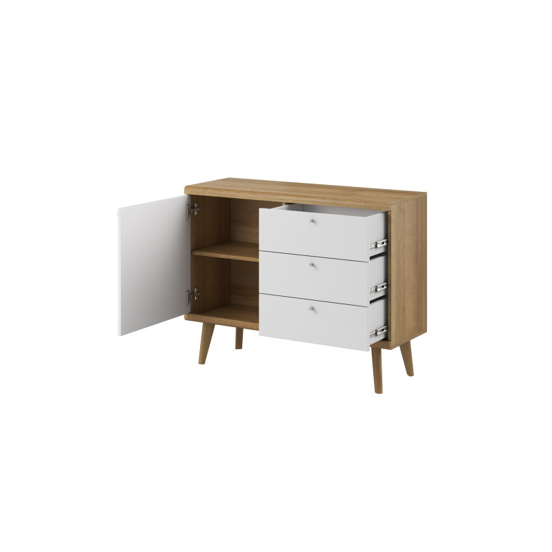 Komoda FENDRO 107 cm do salonu sypialni | dąb riviera, biały Komoda FENDRO 107 cm do salonu sypialni | dąb riviera, biały