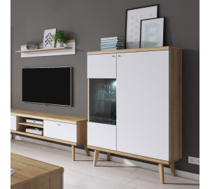Witryna FENDRO 90 cm do salonu | dąb riviera, biały