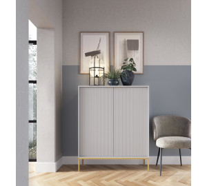 Komoda LINEA 104 cm wysoka do salonu sypialni szara złoty stelaż
