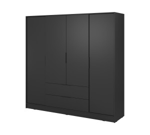 Szafa uchylna MARSILO 206 cm czterodrzwiowa z szufladami | czarna