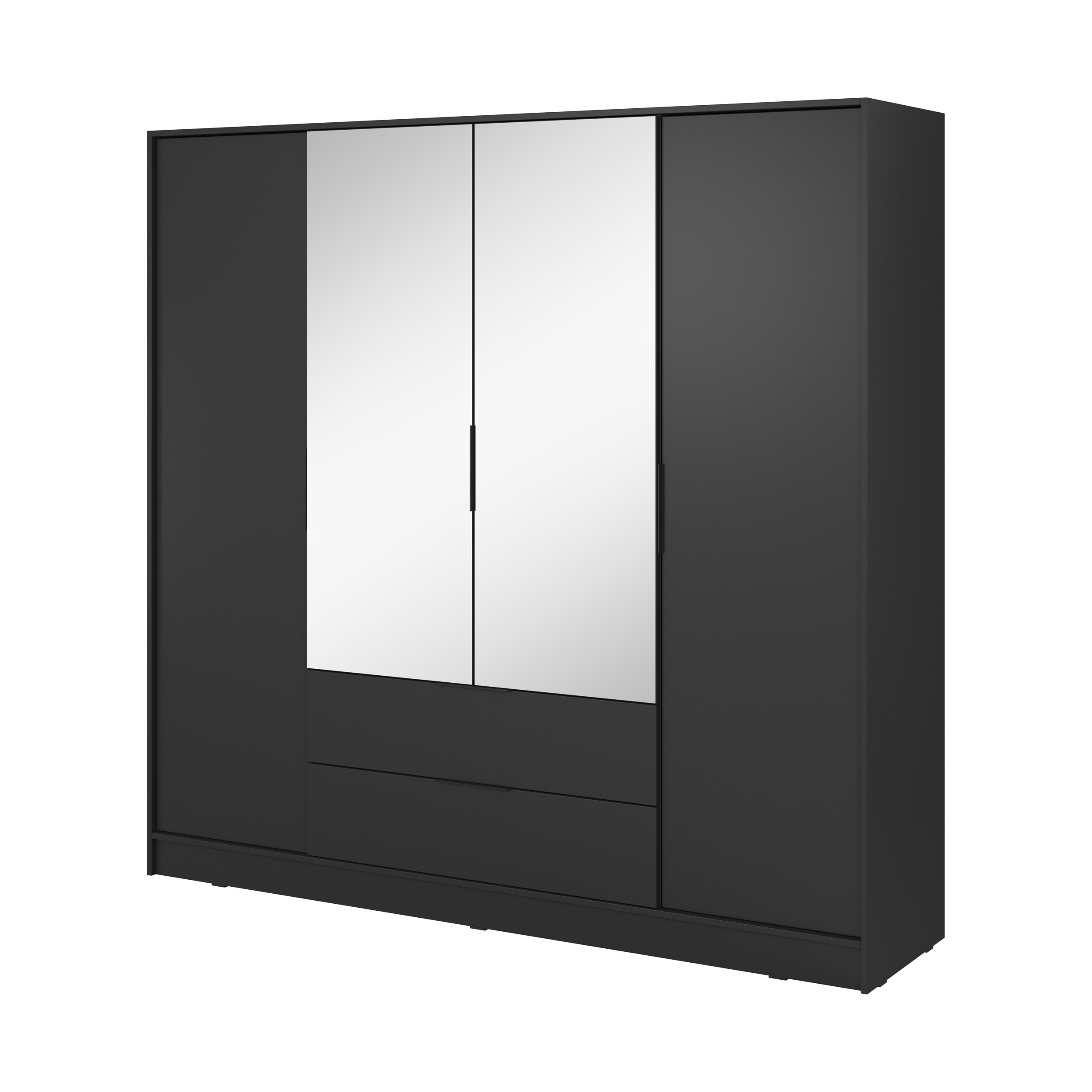 Szafa uchylna MARSILO 206 cm czterodrzwiowa z lustrem i szufladami | czarna Szafa uchylna MARSILO 206 cm czterodrzwiowa z lustrem i szufladami | czarna