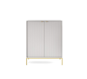 Komoda LINEA 104 cm wysoka do salonu sypialni szara złoty stelaż