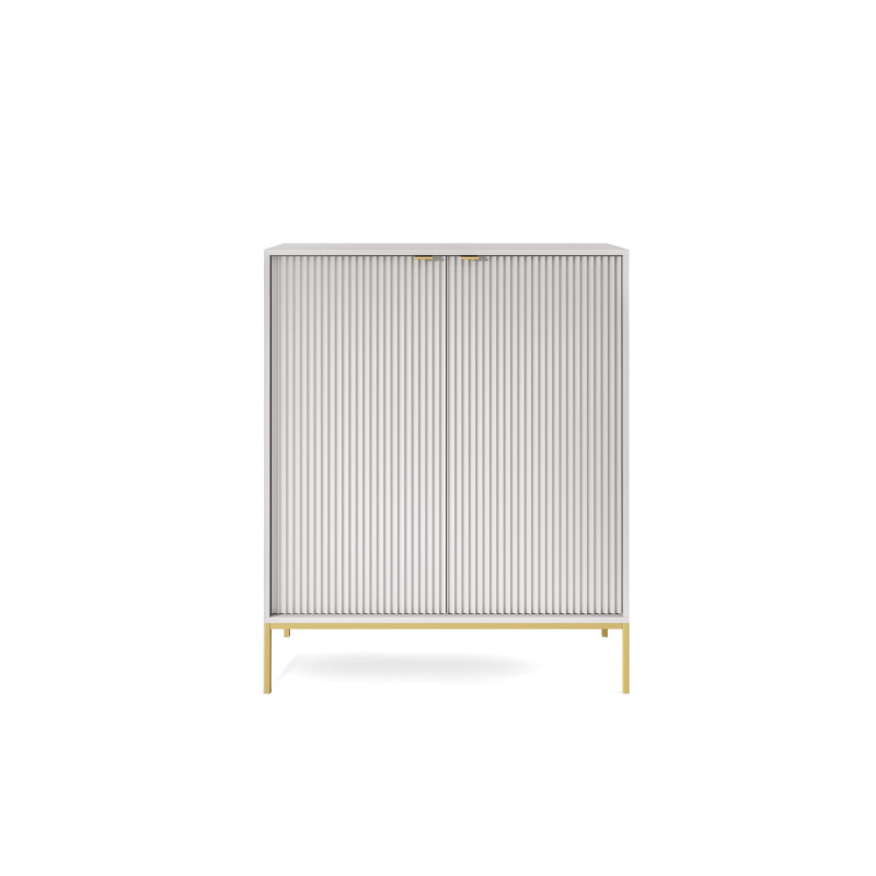 Komoda LINEA 104 cm wysoka do salonu sypialni szara złoty stelaż