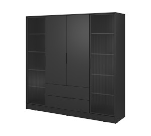 Szafa uchylna MARSILO 206 cm czterodrzwiowa z szufladami, drążek | czarna