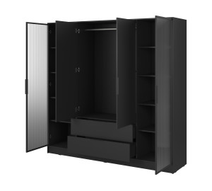 Szafa uchylna MARSILO 206 cm czterodrzwiowa z szufladami, drążek | czarna