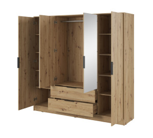 Szafa uchylna MARSILO 206 cm czterodrzwiowa z lustrem i szufladami | dąb artisan Szafa uchylna MARSILO 206 cm czterodrzwiowa z lustrem i szufladami | dąb artisan