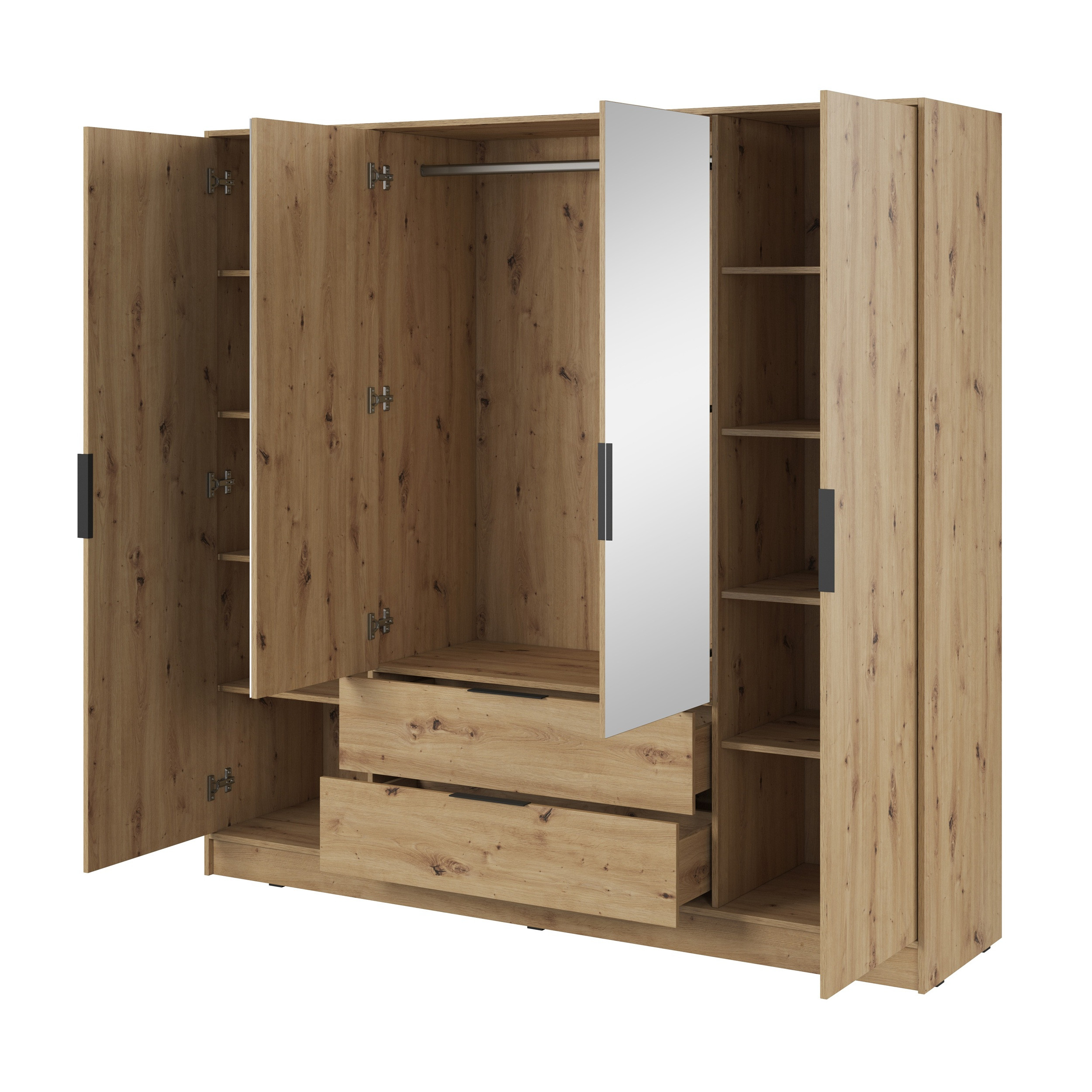 Szafa uchylna MARSILO 206 cm czterodrzwiowa z lustrem i szufladami | dąb artisan Szafa uchylna MARSILO 206 cm czterodrzwiowa z lustrem i szufladami | dąb artisan