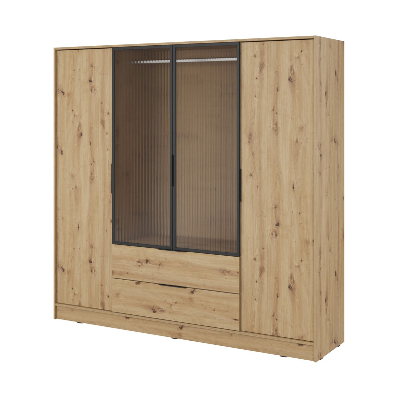 Szafa uchylna MARSILO 206 cm czterodrzwiowa z szufladami, drążek | dąb artisan
