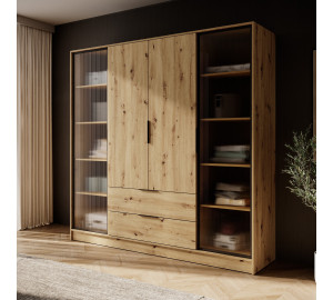 Szafa uchylna MARSILO 206 cm czterodrzwiowa z szufladami, półki | dąb artisan