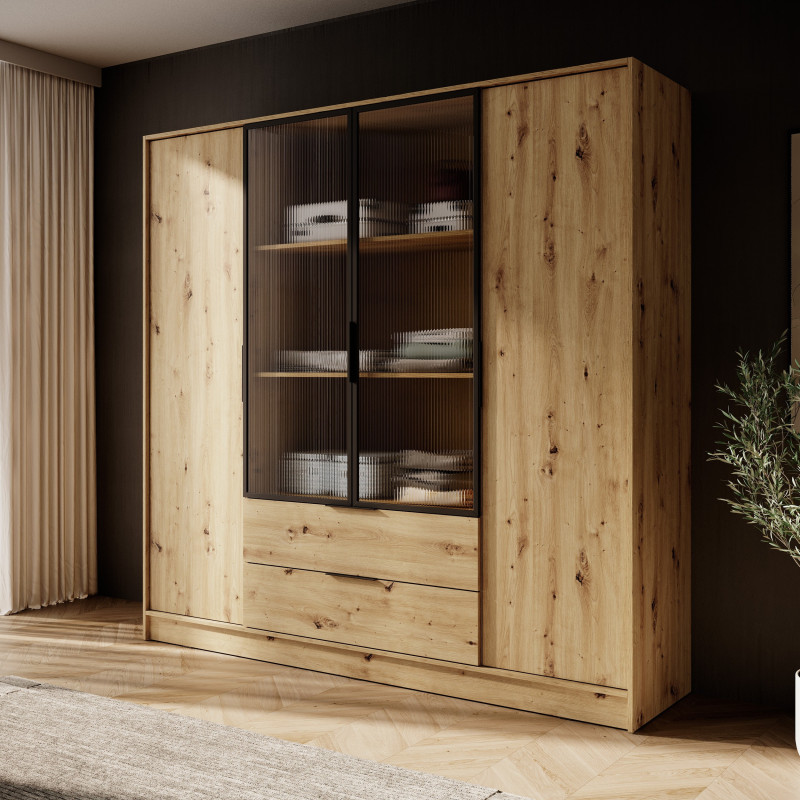 Szafa uchylna MARSILO 206 cm czterodrzwiowa z szufladami, półki | dąb artisan