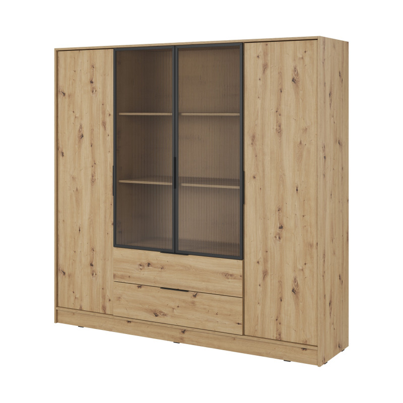 Szafa uchylna MARSILO 206 cm czterodrzwiowa z szufladami, półki | dąb artisan