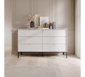 Komoda LINEA 154 cm 6 szuflad do salonu sypialni biała czarny stelaż