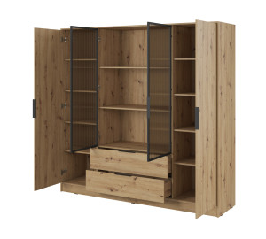 Szafa uchylna MARSILO 206 cm czterodrzwiowa z szufladami, półki | dąb artisan